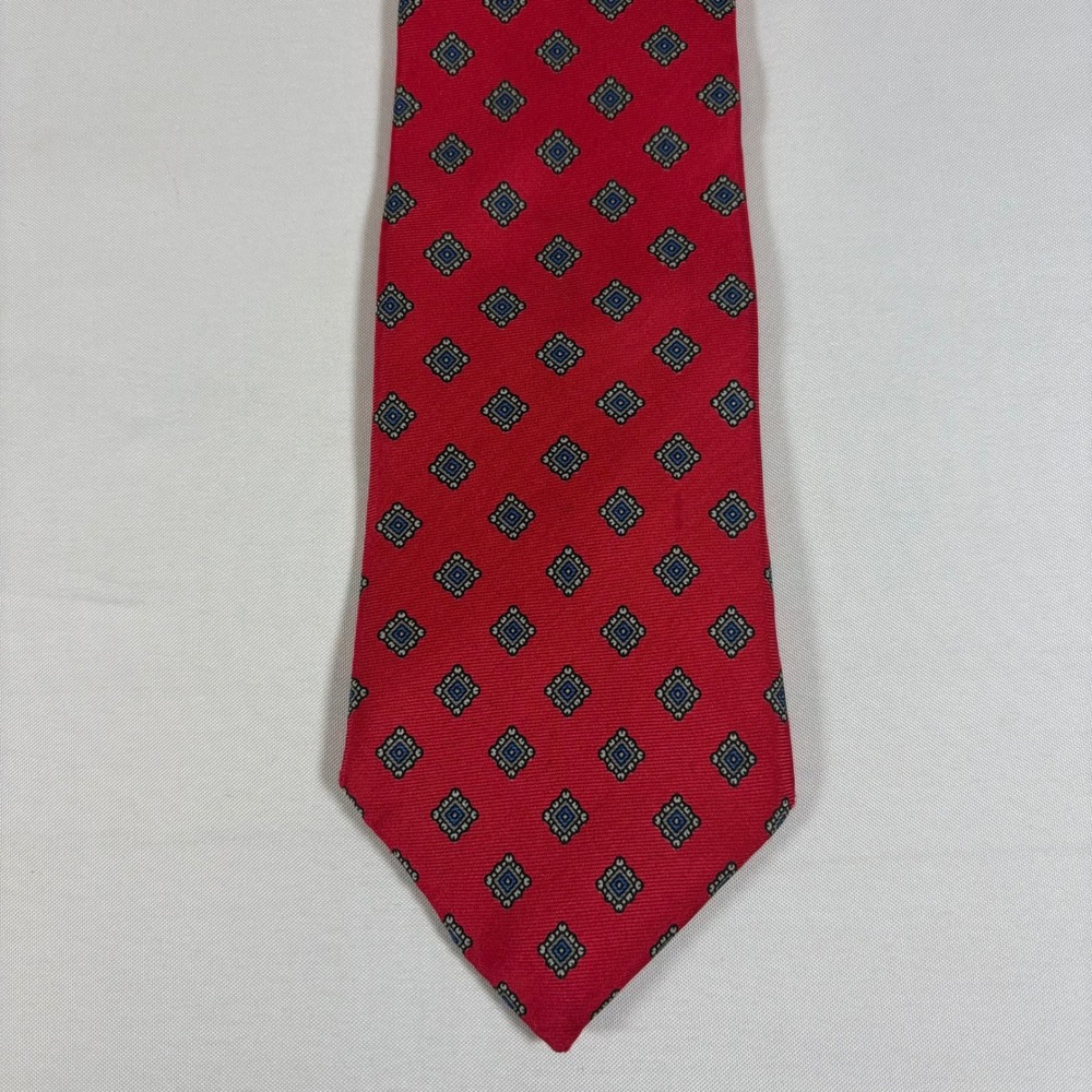Vintage 90s American Traditions Silk Tie Red Geometric Medallion Preppy Academic